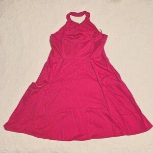 Jessica Simpson size 12 hot pink halter dress with pockets VGUC